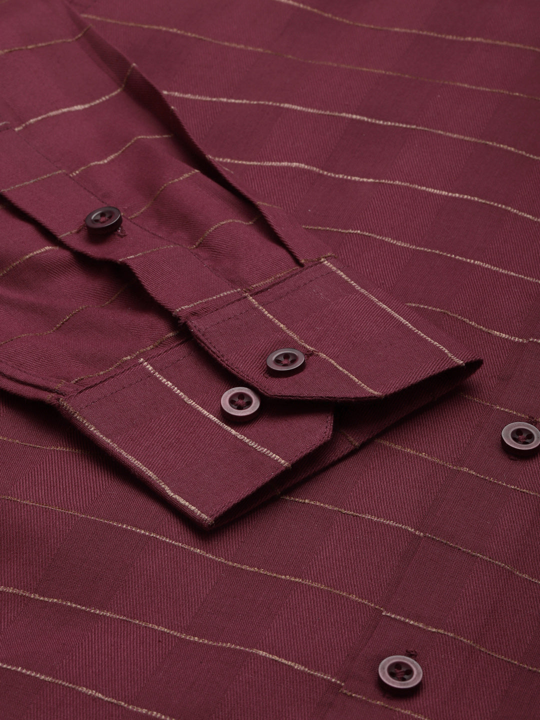 Maroon Cotton Formal Shirt - Horizontal Striped Mens Shirt