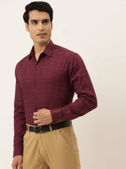 Indian Needle Men's Formal Cotton Horizontal Striped Shirt-SF-790Maroon