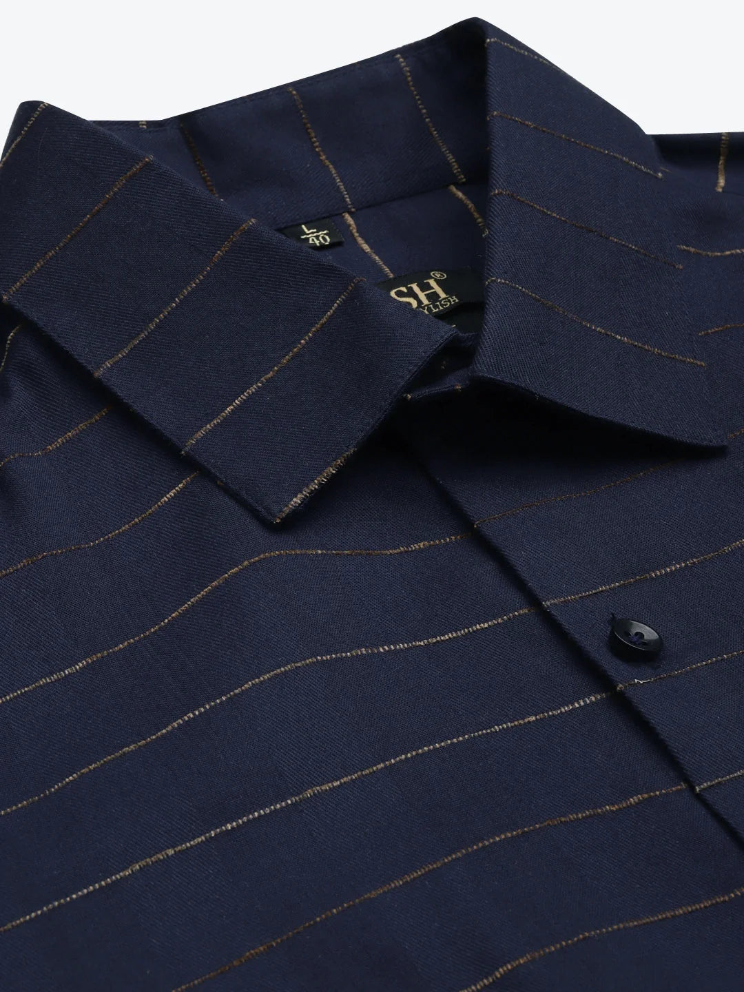 Navy Cotton Formal Shirt - Horizontal Striped Mens Shirt