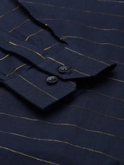 Indian Needle Men's Formal Cotton Horizontal Striped Shirt-SF-790Navy
