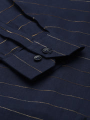 Indian Needle Men's Formal Cotton Horizontal Striped Shirt-SF-790Navy