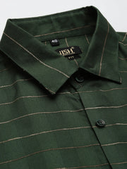 Indian Needle Men's Formal Cotton Horizontal Striped Shirt-SF-790Olive
