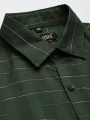 Indian Needle Men's Formal Cotton Horizontal Striped Shirt-SF-790Olive