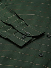 Indian Needle Men's Formal Cotton Horizontal Striped Shirt-SF-790Olive