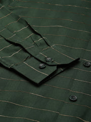 Indian Needle Men's Formal Cotton Horizontal Striped Shirt-SF-790Olive