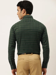 Indian Needle Men's Formal Cotton Horizontal Striped Shirt-SF-790Olive