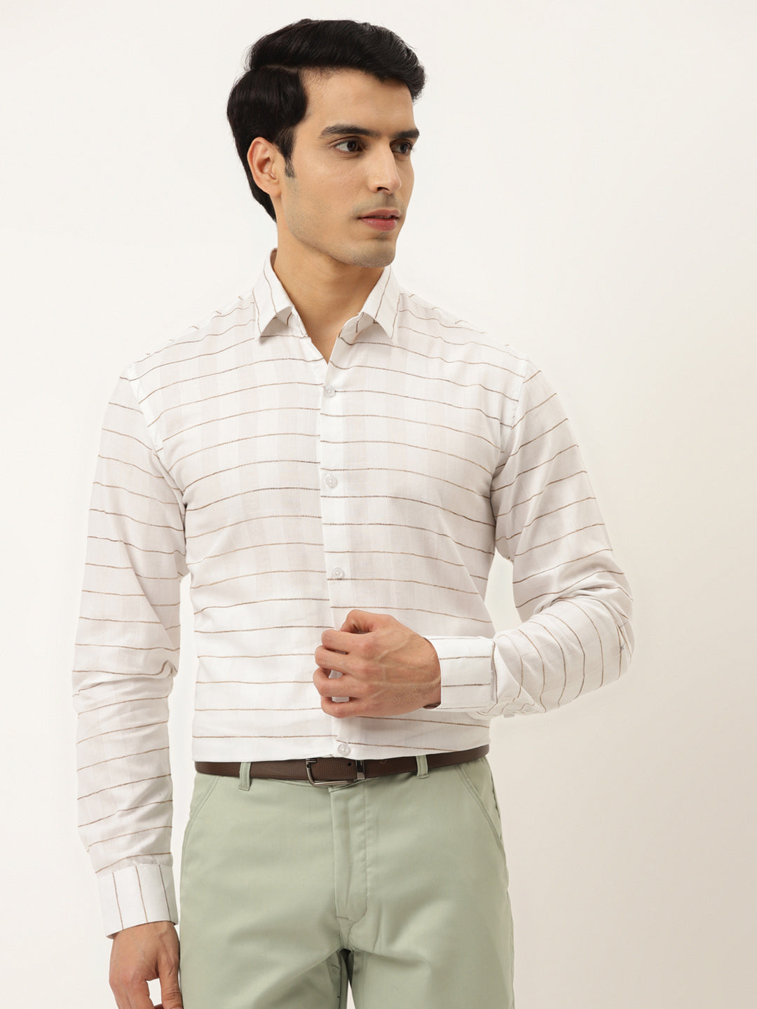 White Formal Shirts - Striped Cotton Mens Shirt