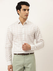 Indian Needle Men's Formal Cotton Horizontal Striped Shirt-SF-790White