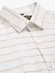 Indian Needle Men's Formal Cotton Horizontal Striped Shirt-SF-790White