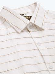 Indian Needle Men's Formal Cotton Horizontal Striped Shirt-SF-790White