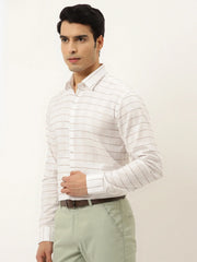 Indian Needle Men's Formal Cotton Horizontal Striped Shirt-SF-790White