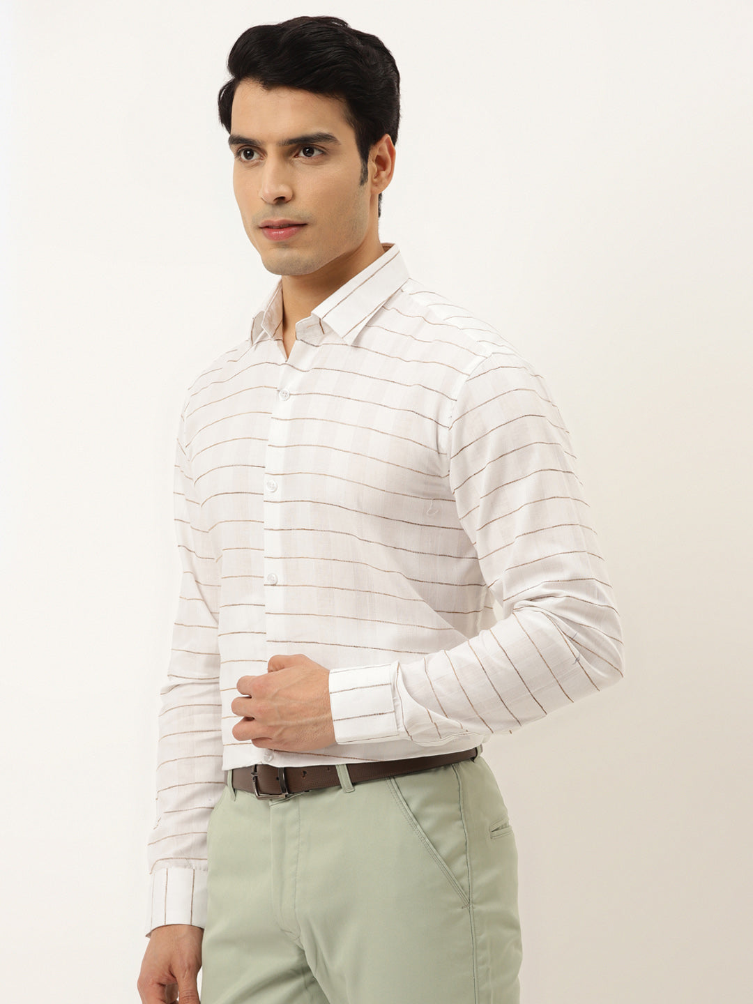 White Formal Shirts - Striped Cotton Mens Shirt