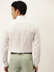 Indian Needle Men's Formal Cotton Horizontal Striped Shirt-SF-790White