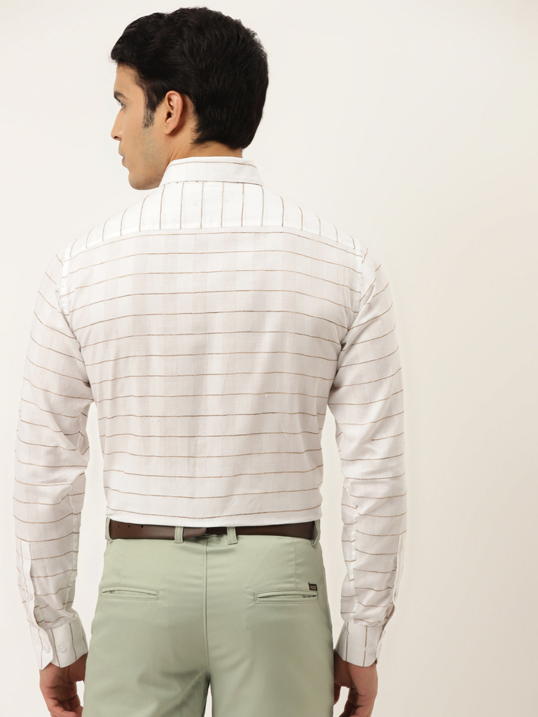 White Formal Shirts - Striped Cotton Mens Shirt