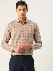 Indian Needle Men's Cotton Checked Formal Shirts-SF-791Brown