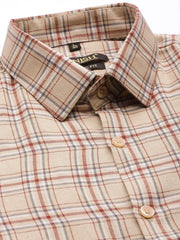 Indian Needle Men's Cotton Checked Formal Shirts-SF-791Brown