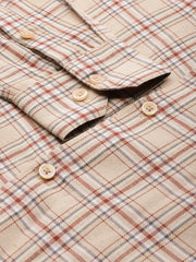 Indian Needle Men's Cotton Checked Formal Shirts-SF-791Brown