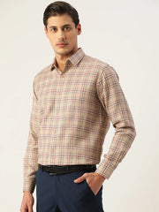 Indian Needle Men's Cotton Checked Formal Shirts-SF-791Brown