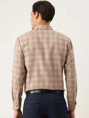 Indian Needle Men's Cotton Checked Formal Shirts-SF-791Brown