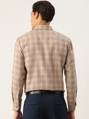 Indian Needle Men's Cotton Checked Formal Shirts-SF-791Brown