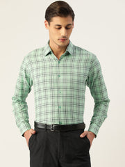 Indian Needle Men's Cotton Checked Formal Shirts-SF-791Green