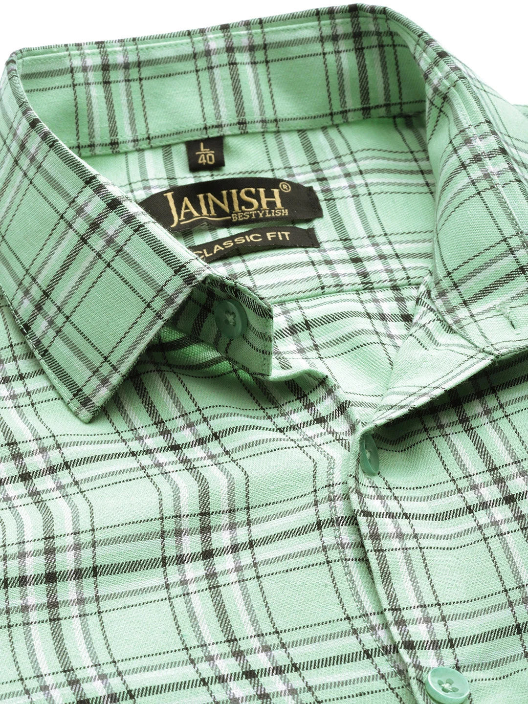Mens Shirt - Green Cotton Formal Shirt | Indian Needle