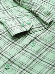 Indian Needle Men's Cotton Checked Formal Shirts-SF-791Green