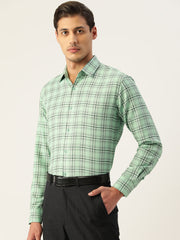 Indian Needle Men's Cotton Checked Formal Shirts-SF-791Green