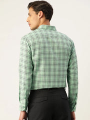 Indian Needle Men's Cotton Checked Formal Shirts-SF-791Green