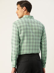 Indian Needle Men's Cotton Checked Formal Shirts-SF-791Green