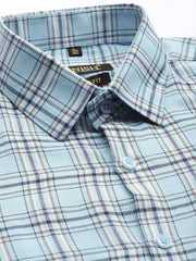 Indian Needle Men's Cotton Checked Formal Shirts-SF-791Sky