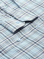 Indian Needle Men's Cotton Checked Formal Shirts-SF-791Sky