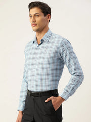Indian Needle Men's Cotton Checked Formal Shirts-SF-791Sky