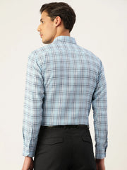 Indian Needle Men's Cotton Checked Formal Shirts-SF-791Sky