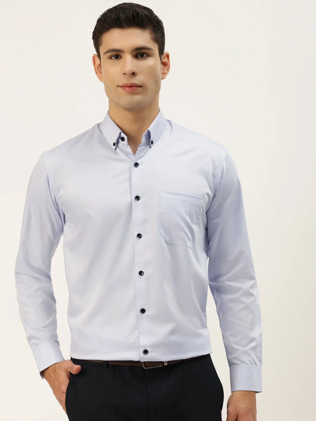 Indian Needle Men's Solid Formal Cotton Shirt-SF-792Sky