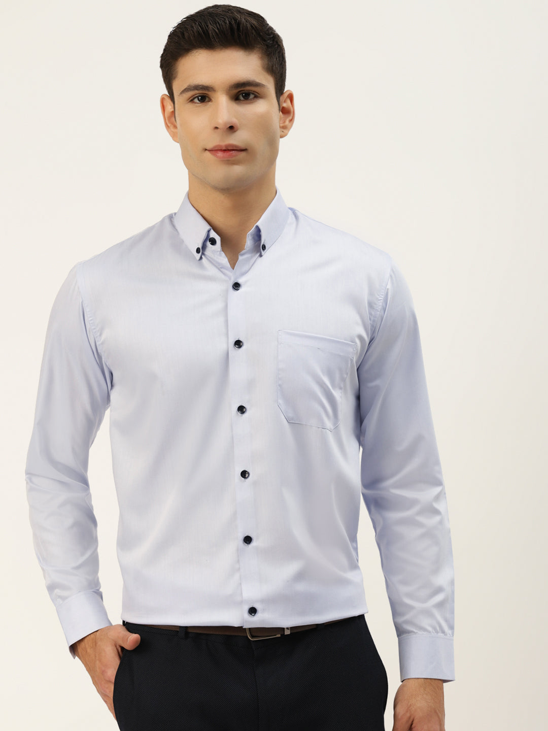 Indian Needle Men's Solid Formal Cotton Shirt-SF-792Sky