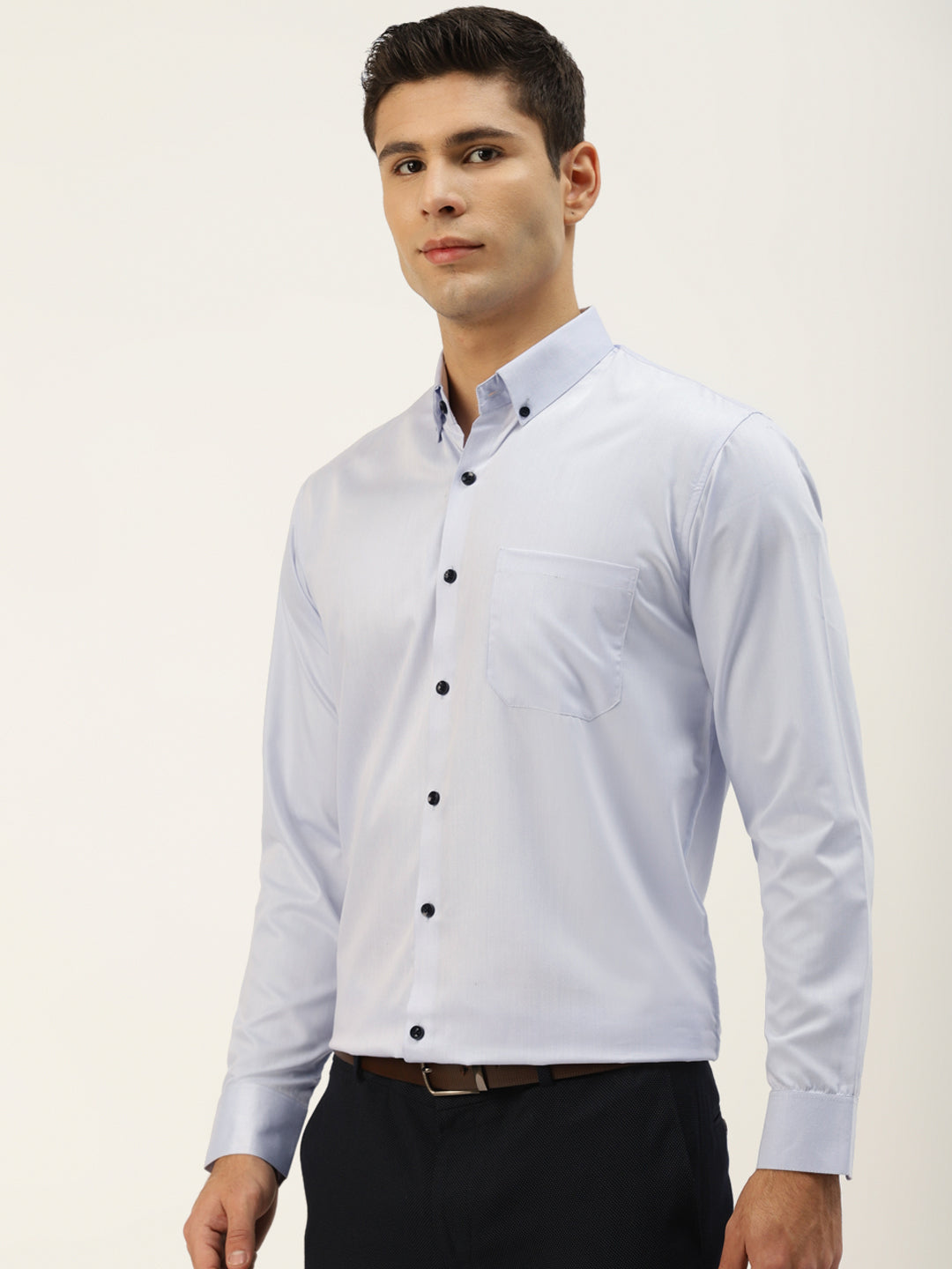 Sky Blue Cotton Mens Formal Shirts | Indian Needle