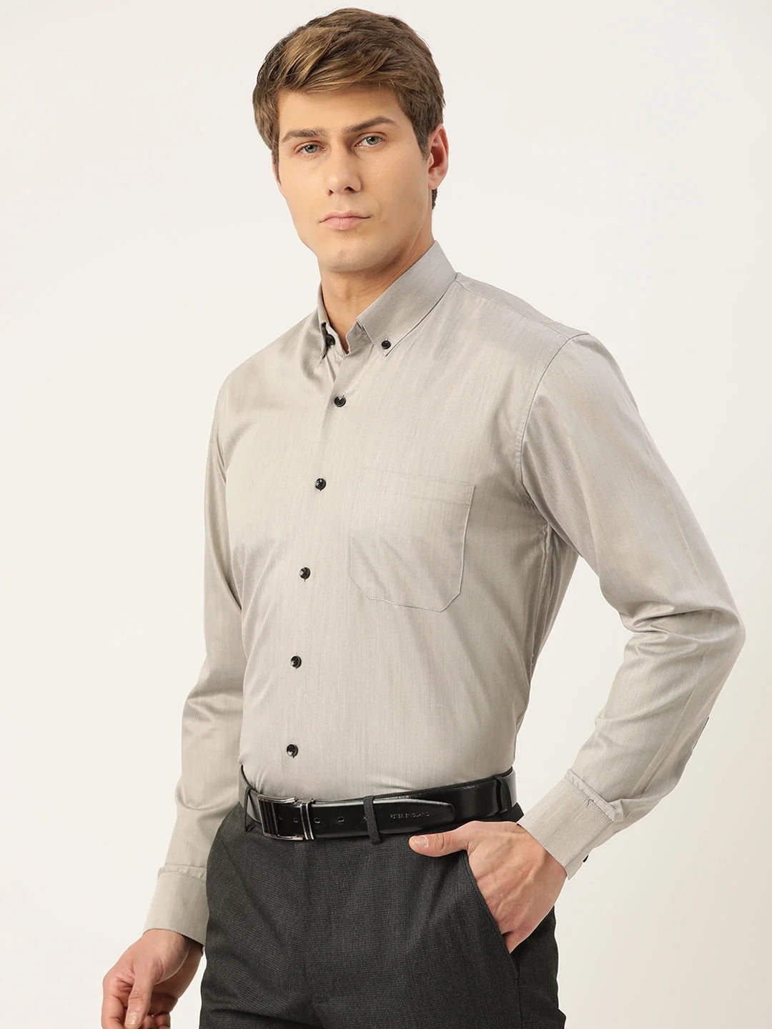Mens Steel Grey Cotton Formal Shirts | Indian Needle