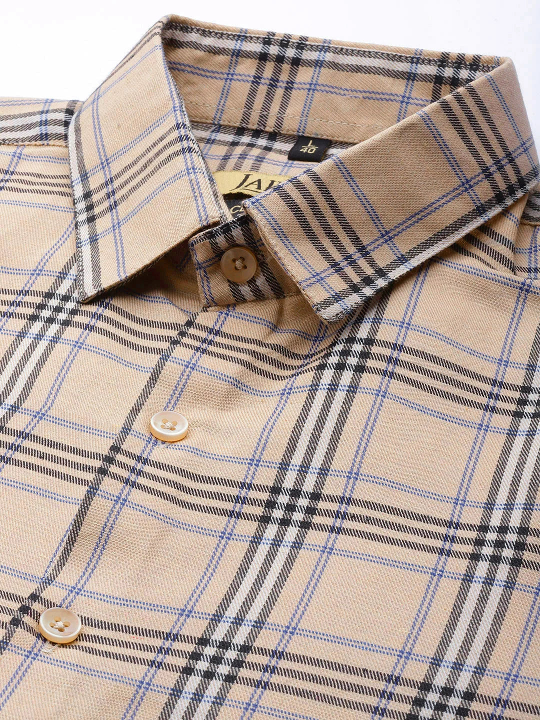 Brown Checked Cotton Mens Formal Shirts | Indian Needle