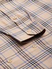 Indian Needle Men's Cotton Checked Formal Shirts-SF-793Brown