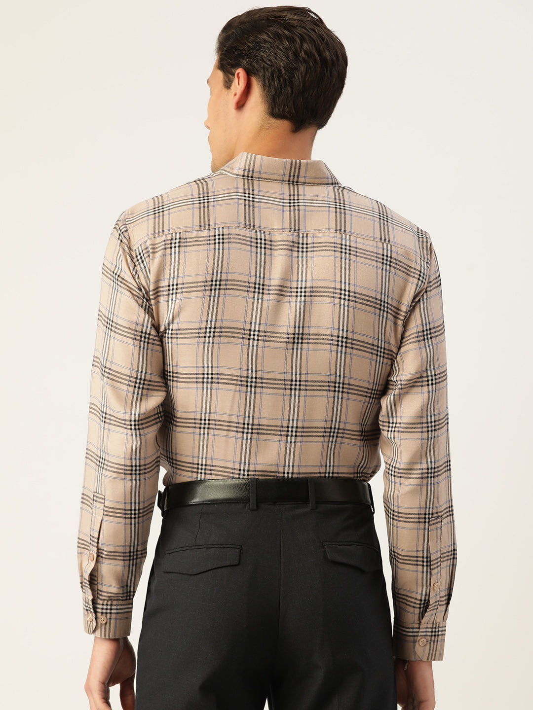 Brown Checked Cotton Mens Formal Shirts | Indian Needle