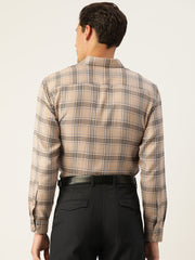 Indian Needle Men's Cotton Checked Formal Shirts-SF-793Brown