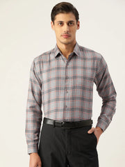 Indian Needle Men's Cotton Checked Formal Shirts-SF-793Grey