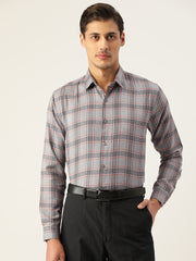 Indian Needle Men's Cotton Checked Formal Shirts-SF-793Grey