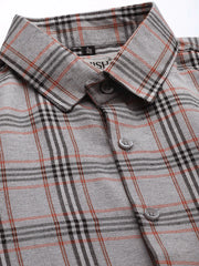 Indian Needle Men's Cotton Checked Formal Shirts-SF-793Grey