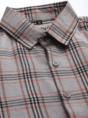 Indian Needle Men's Cotton Checked Formal Shirts-SF-793Grey