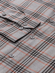 Indian Needle Men's Cotton Checked Formal Shirts-SF-793Grey