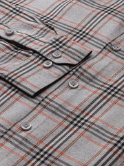 Indian Needle Men's Cotton Checked Formal Shirts-SF-793Grey