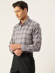 Indian Needle Men's Cotton Checked Formal Shirts-SF-793Grey
