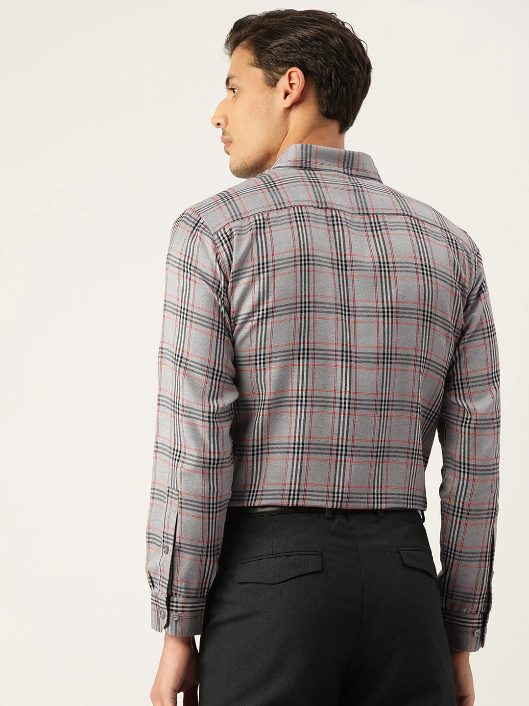 Mens Grey Checked Cotton Formal Shirts | Indian Needle